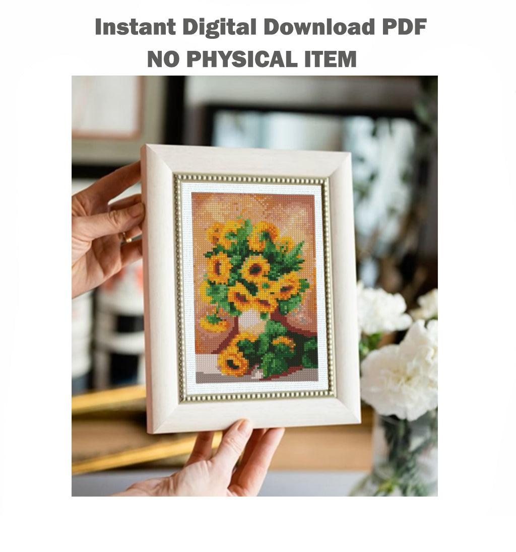 Mini Sunflower Cross Stitch Pattern PDF, Floral Embroidery Design, Small Flower Cross Stitch Chart, Modern Botanical Needlepoint, Instant Download