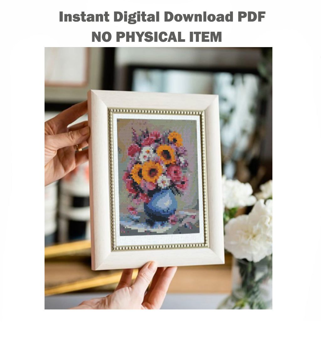 Mini Floral Bouquet Cross Stitch Pattern PDF, Flower Vase Embroidery Design, Small Flower Cross Stitch Chart, Modern Botanical Needlepoint, Instant Download