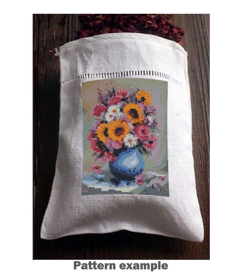 Mini Floral Bouquet Cross Stitch Pattern PDF, Flower Vase Embroidery Design, Small Flower Cross Stitch Chart, Modern Botanical Needlepoint, Instant Download