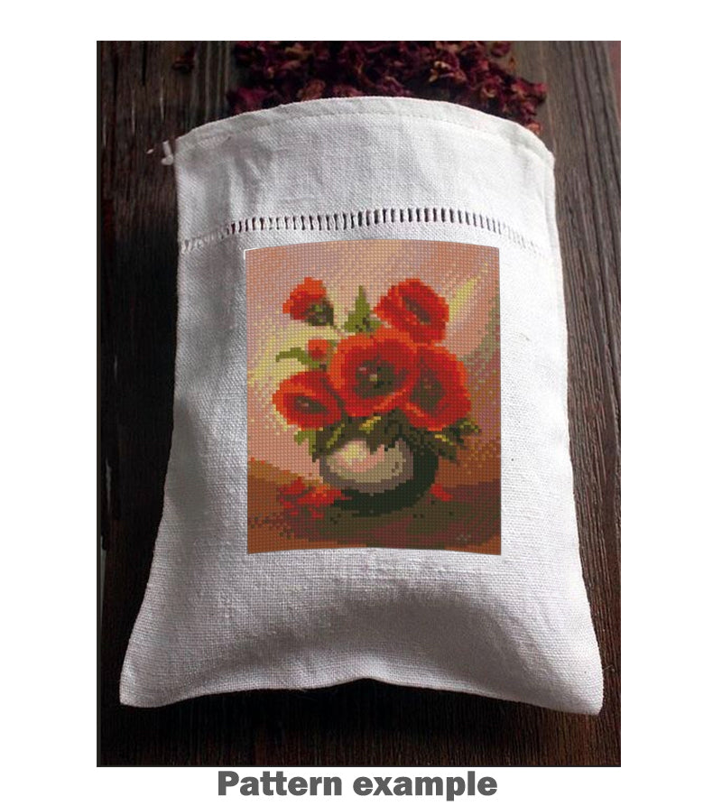 Mini Red Poppy Cross Stitch Pattern PDF, Poppy Flower Embroidery Design, Small Floral Cross Stitch Chart, Modern Botanical Needlepoint, Instant Download
