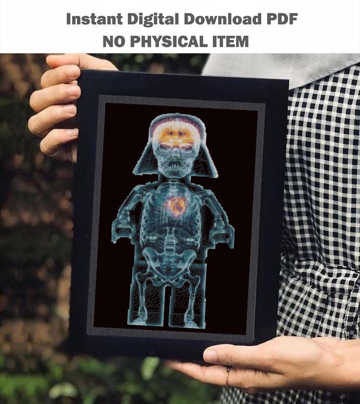 Dark Sci Fi X Ray Cross Stitch Pattern PDF, Space Villain Anatomy Embroidery Design, Gothic Geek Wall Art Instant Download, Pattern Keeper
