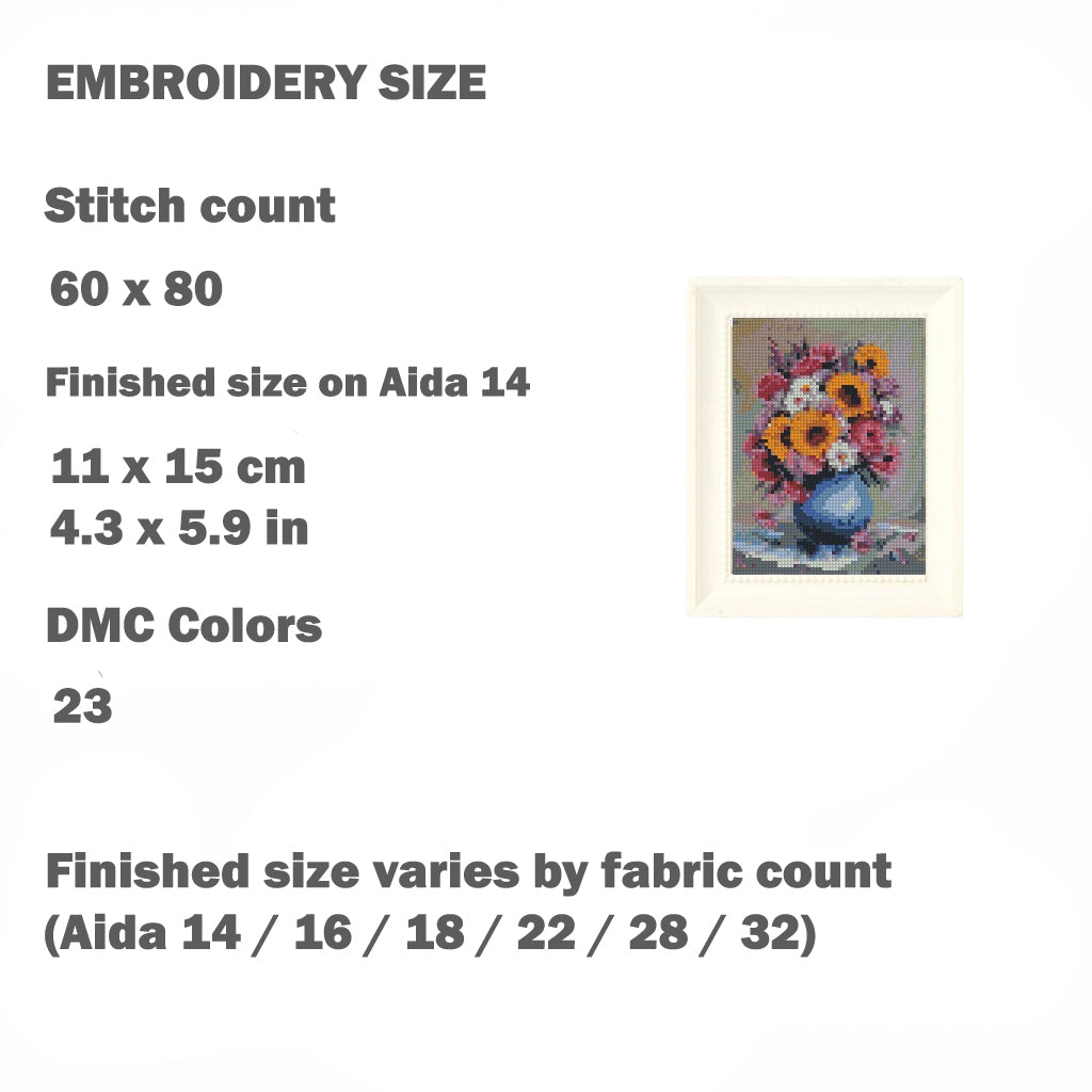Mini Floral Bouquet Cross Stitch Pattern PDF, Flower Vase Embroidery Design, Small Flower Cross Stitch Chart, Modern Botanical Needlepoint, Instant Download