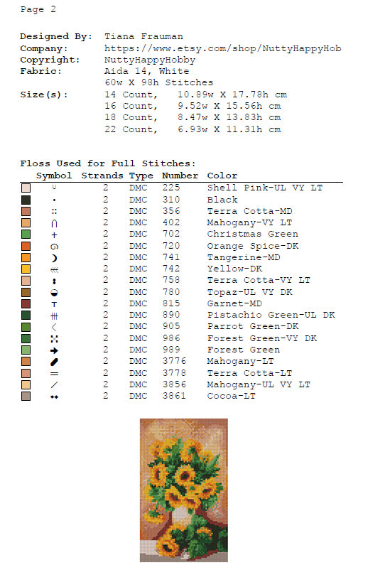 Mini Sunflower Cross Stitch Pattern PDF, Floral Embroidery Design, Small Flower Cross Stitch Chart, Modern Botanical Needlepoint, Instant Download