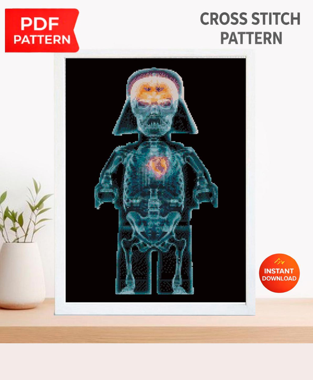 Dark Sci Fi X Ray Cross Stitch Pattern PDF, Space Villain Anatomy Embroidery Design, Gothic Geek Wall Art Instant Download, Pattern Keeper