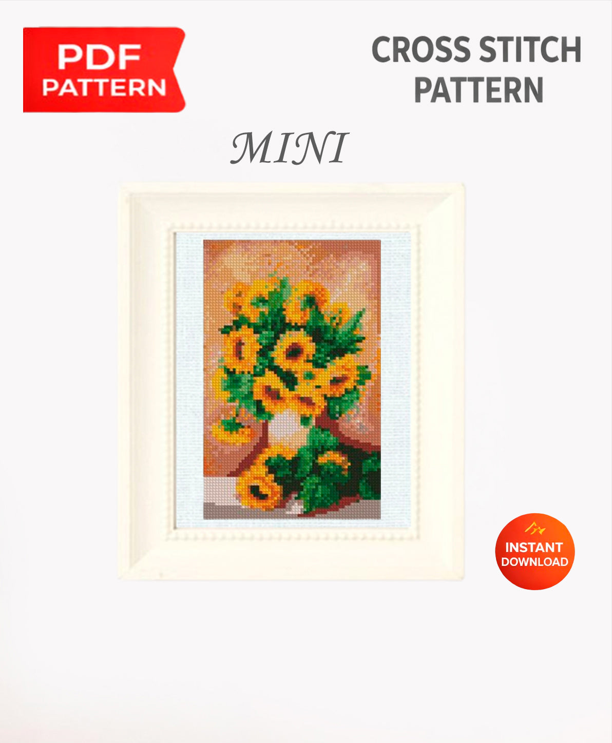 Mini Sunflower Cross Stitch Pattern PDF, Floral Embroidery Design, Small Flower Cross Stitch Chart, Modern Botanical Needlepoint, Instant Download