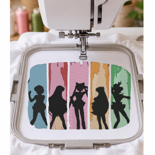 90s Anime Girls Machine Embroidery Design, Retro Magical Girl Silhouettes, Vintage Cartoon Nostalgia PES DST JEF, Instant Download - NuttyHappyHobby