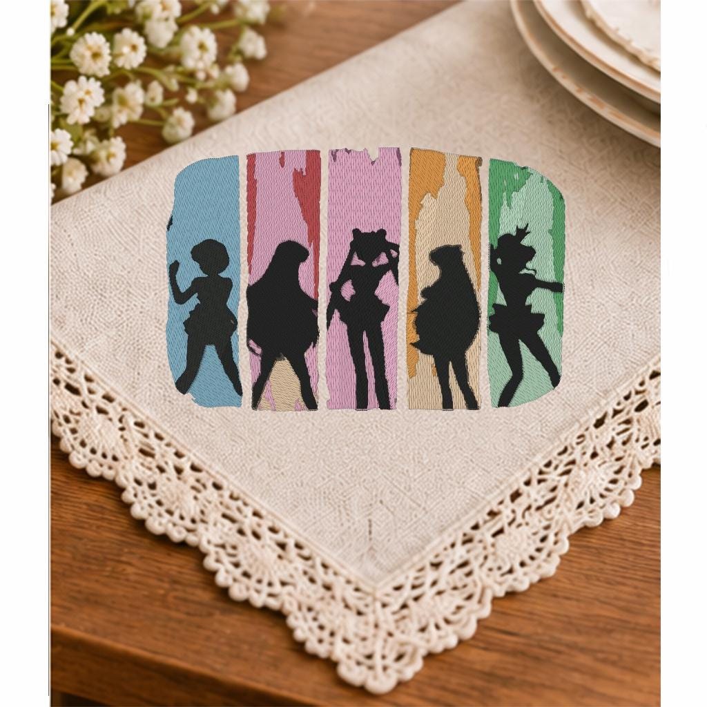 90s Anime Girls Machine Embroidery Design, Retro Magical Girl Silhouettes, Vintage Cartoon Nostalgia PES DST JEF, Instant Download - NuttyHappyHobby
