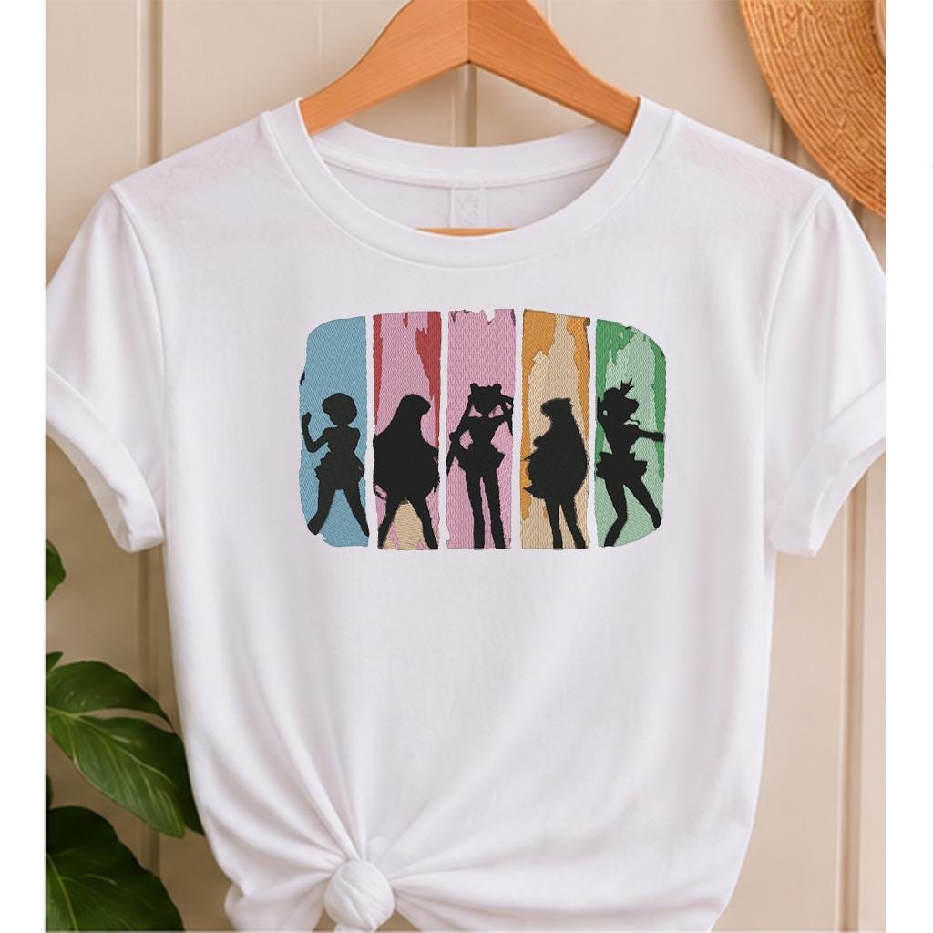 90s Anime Girls Machine Embroidery Design, Retro Magical Girl Silhouettes, Vintage Cartoon Nostalgia PES DST JEF, Instant Download - NuttyHappyHobby