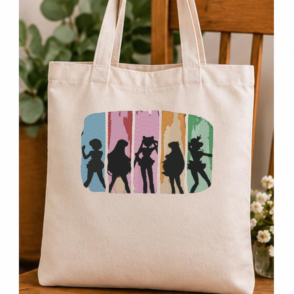 90s Anime Girls Machine Embroidery Design, Retro Magical Girl Silhouettes, Vintage Cartoon Nostalgia PES DST JEF, Instant Download - NuttyHappyHobby