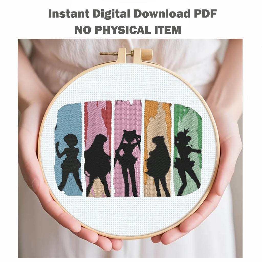 90s Anime Girls Machine Embroidery Design, Retro Magical Girl Silhouettes, Vintage Cartoon Nostalgia PES DST JEF, Instant Download - NuttyHappyHobby