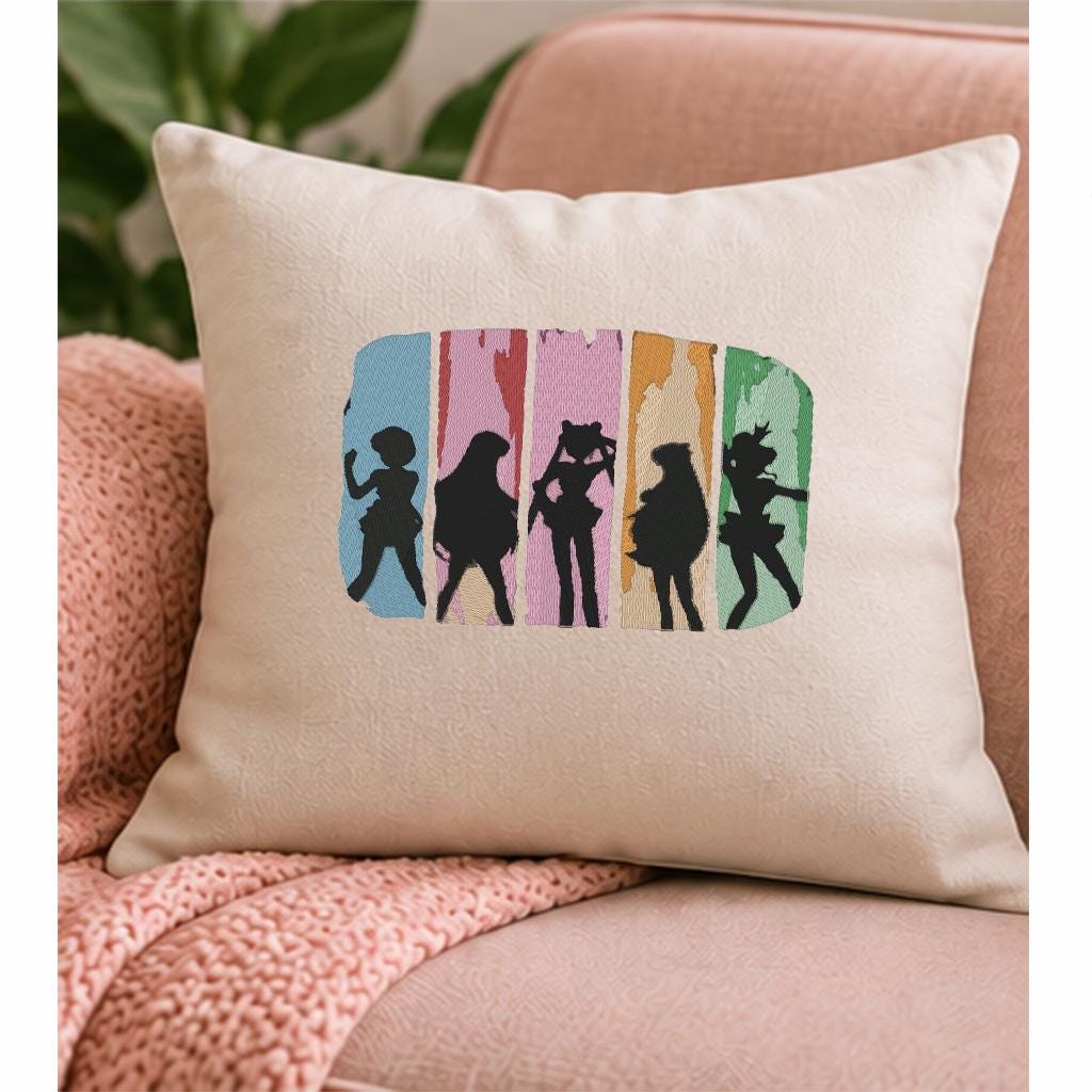 90s Anime Girls Machine Embroidery Design, Retro Magical Girl Silhouettes, Vintage Cartoon Nostalgia PES DST JEF, Instant Download - NuttyHappyHobby