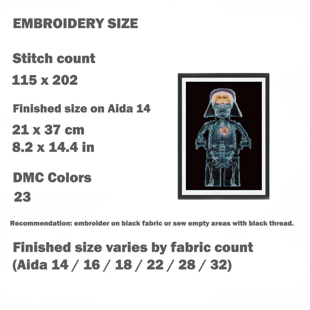Dark Sci Fi X Ray Cross Stitch Pattern PDF, Space Villain Anatomy Embroidery Design, Gothic Geek Wall Art Instant Download, Pattern Keeper
