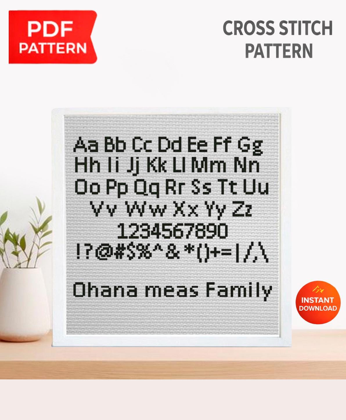 ABC Alphabet Cross Stitch Pattern PDF, Modern Uppercase and Lowercase Font with Numbers and Symbols, Custom Name Embroidery Design Chart - NuttyHappyHobby