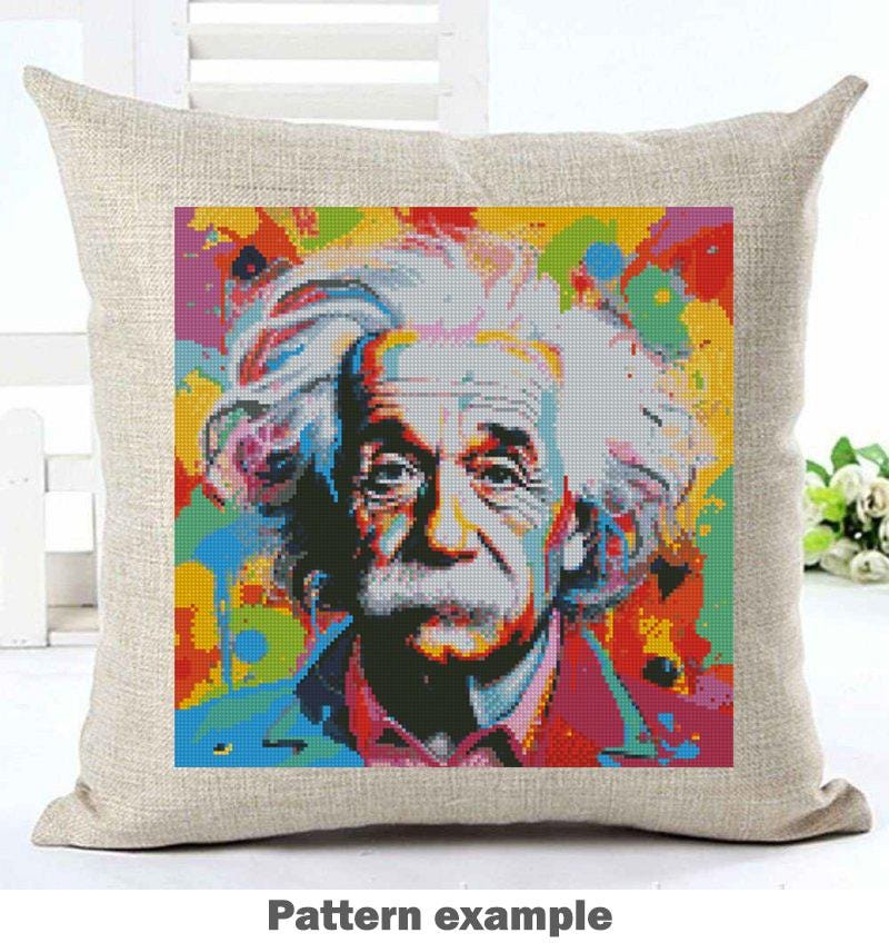 Albert Einstein Pop Art Cross Stitch Pattern PDF, Colorful Scientist Portrait Embroidery Design, Modern Intellectual Wall Art, download - NuttyHappyHobby