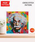 Albert Einstein Pop Art Cross Stitch Pattern PDF, Colorful Scientist Portrait Embroidery Design, Modern Intellectual Wall Art, download - NuttyHappyHobby