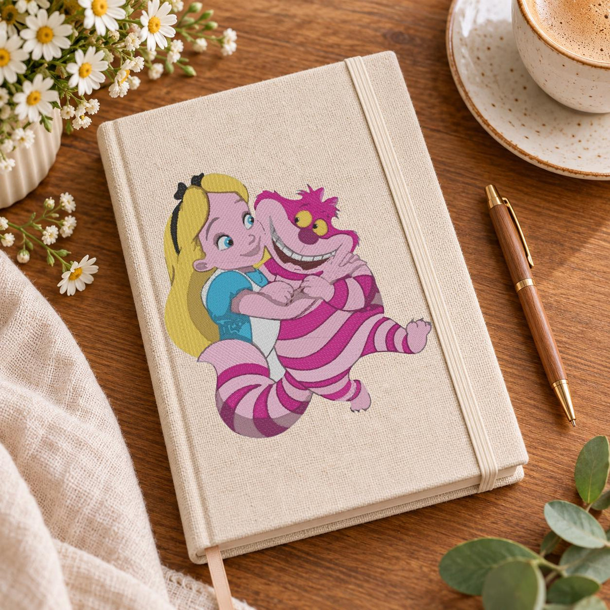 Alice in Wonderland Machine Embroidery Design, Cheshire Cat and Storybook Girl, Fantasy Cartoon PES DST JEF, Instant Download - NuttyHappyHobby