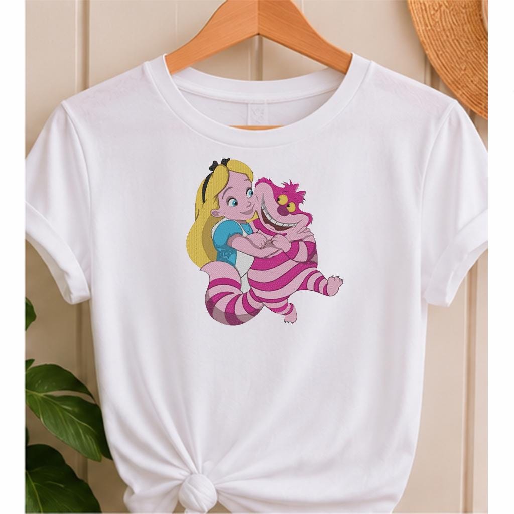 Alice in Wonderland Machine Embroidery Design, Cheshire Cat and Storybook Girl, Fantasy Cartoon PES DST JEF, Instant Download - NuttyHappyHobby