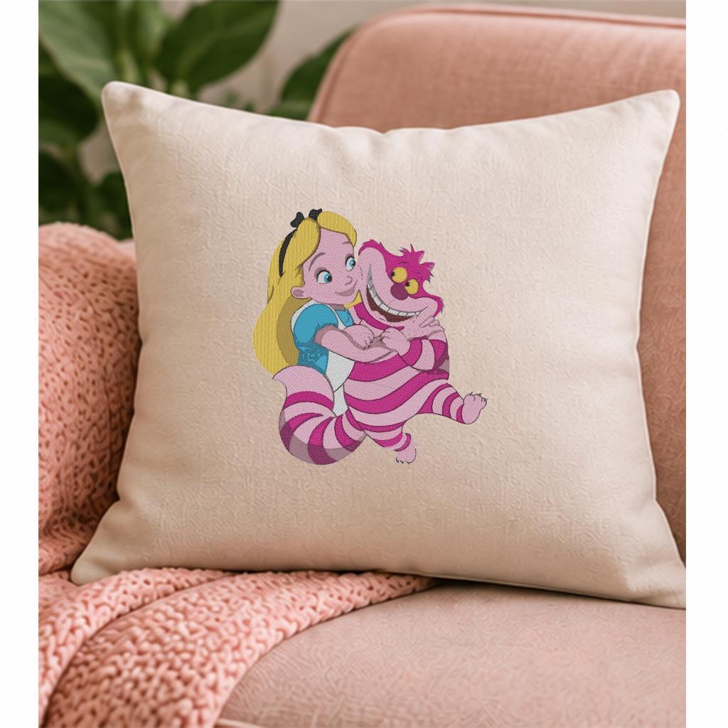 Alice in Wonderland Machine Embroidery Design, Cheshire Cat and Storybook Girl, Fantasy Cartoon PES DST JEF, Instant Download - NuttyHappyHobby