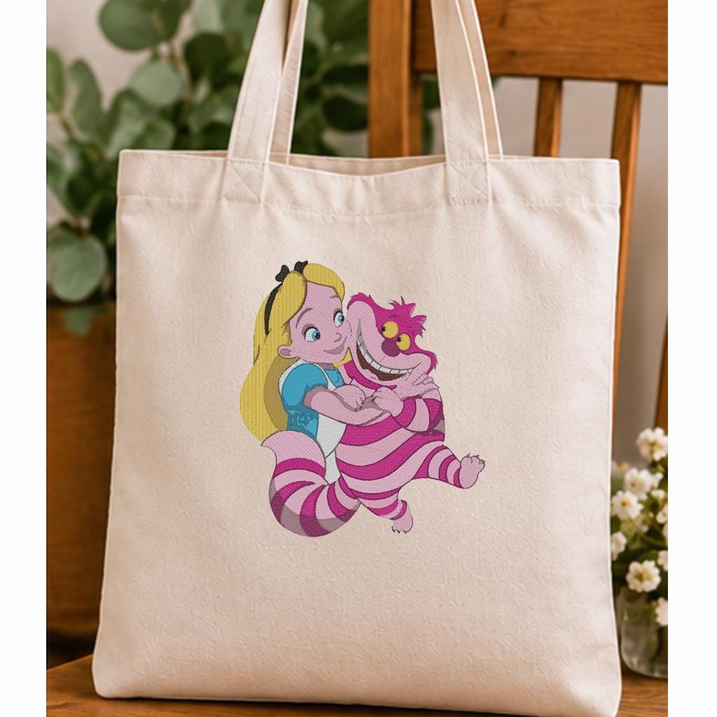 Alice in Wonderland Machine Embroidery Design, Cheshire Cat and Storybook Girl, Fantasy Cartoon PES DST JEF, Instant Download - NuttyHappyHobby