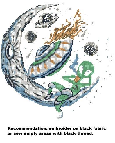 Alien UFO Cross Stitch Pattern PDF, Cute Space Alien Embroidery Design, UFO Abduction Cross Stitch Chart, Sci - Fi Galaxy Needlework download - NuttyHappyHobby