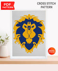 Alliance Lion Cross Stitch Pattern PDF, Fantasy Faction Emblem Embroidery Design, MMORPG Gamer Symbol Needlepoint Chart, download - NuttyHappyHobby