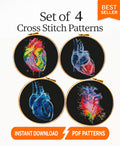 Anatomical Heart Cross Stitch Pattern Bundle, Heart Anatomy PDF, X Ray Heart Embroidery, Gothic Medical Cross Stitch Set - NuttyHappyHobby