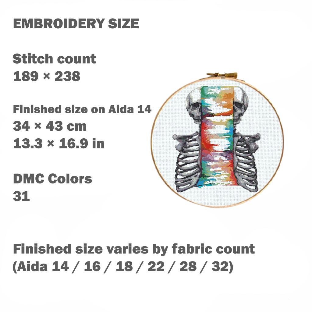 Anatomy Cross Stitch Bundle PDF, Watercolor Skeleton Embroidery Patterns, Gothic Medical Counted Cross Stitch Set, Medical Embroidery Set - NuttyHappyHobby