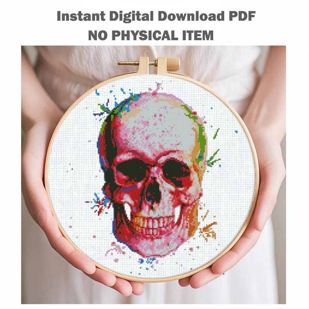 Anatomy Cross Stitch Bundle PDF, Watercolor Skeleton Embroidery Patterns, Gothic Medical Counted Cross Stitch Set, Medical Embroidery Set - NuttyHappyHobby