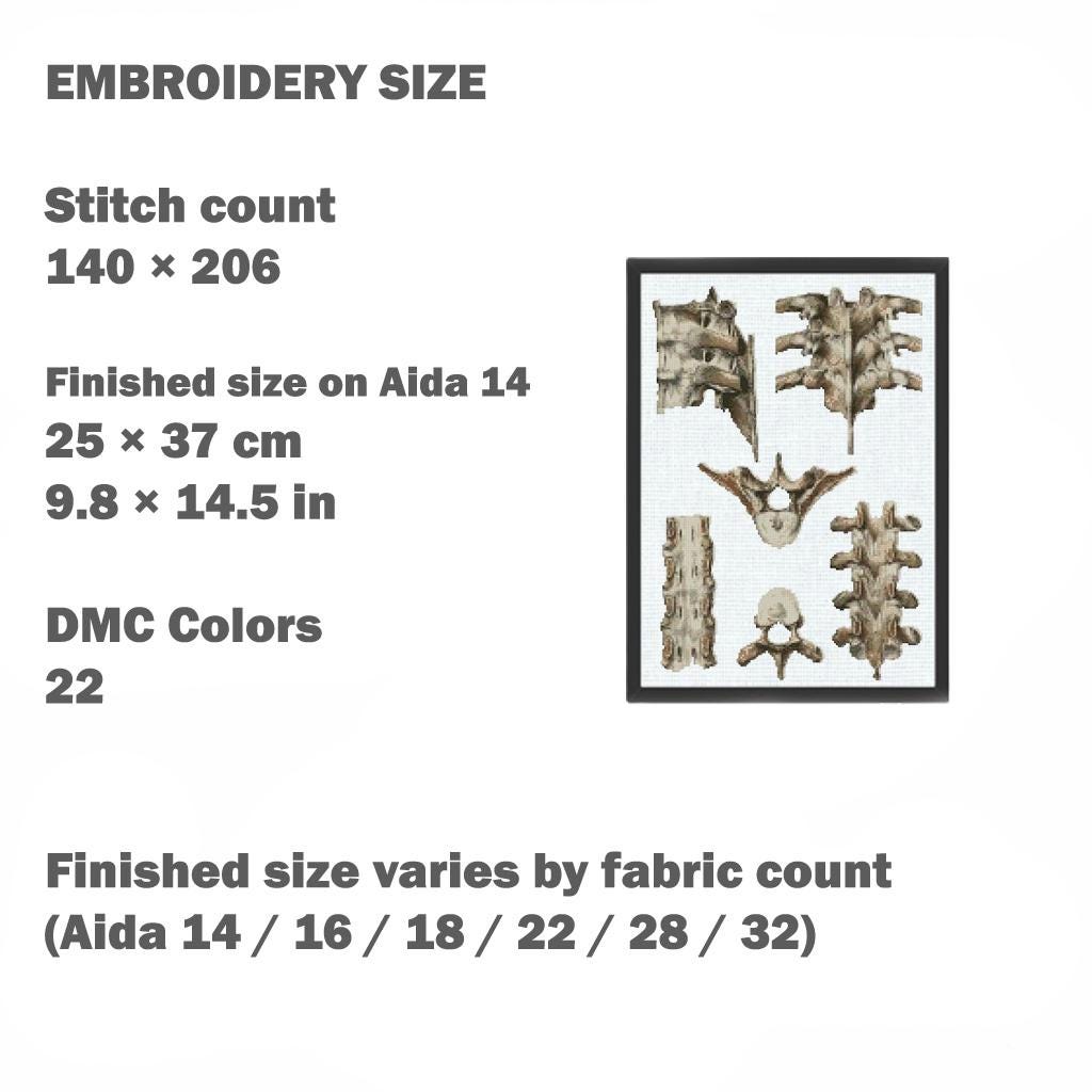 Anatomy Cross Stitch Patterns PDF Bundle, Gothic Skeleton Embroidery Set, Dark Academia Counted Cross Stitch Download, Embroidery Set of 6 - NuttyHappyHobby