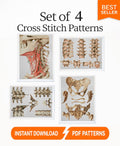 Anatomy Cross Stitch Patterns PDF Bundle, Gothic Skeleton Embroidery Set, Dark Academia Counted Cross Stitch Download, Embroidery Set of 6 - NuttyHappyHobby