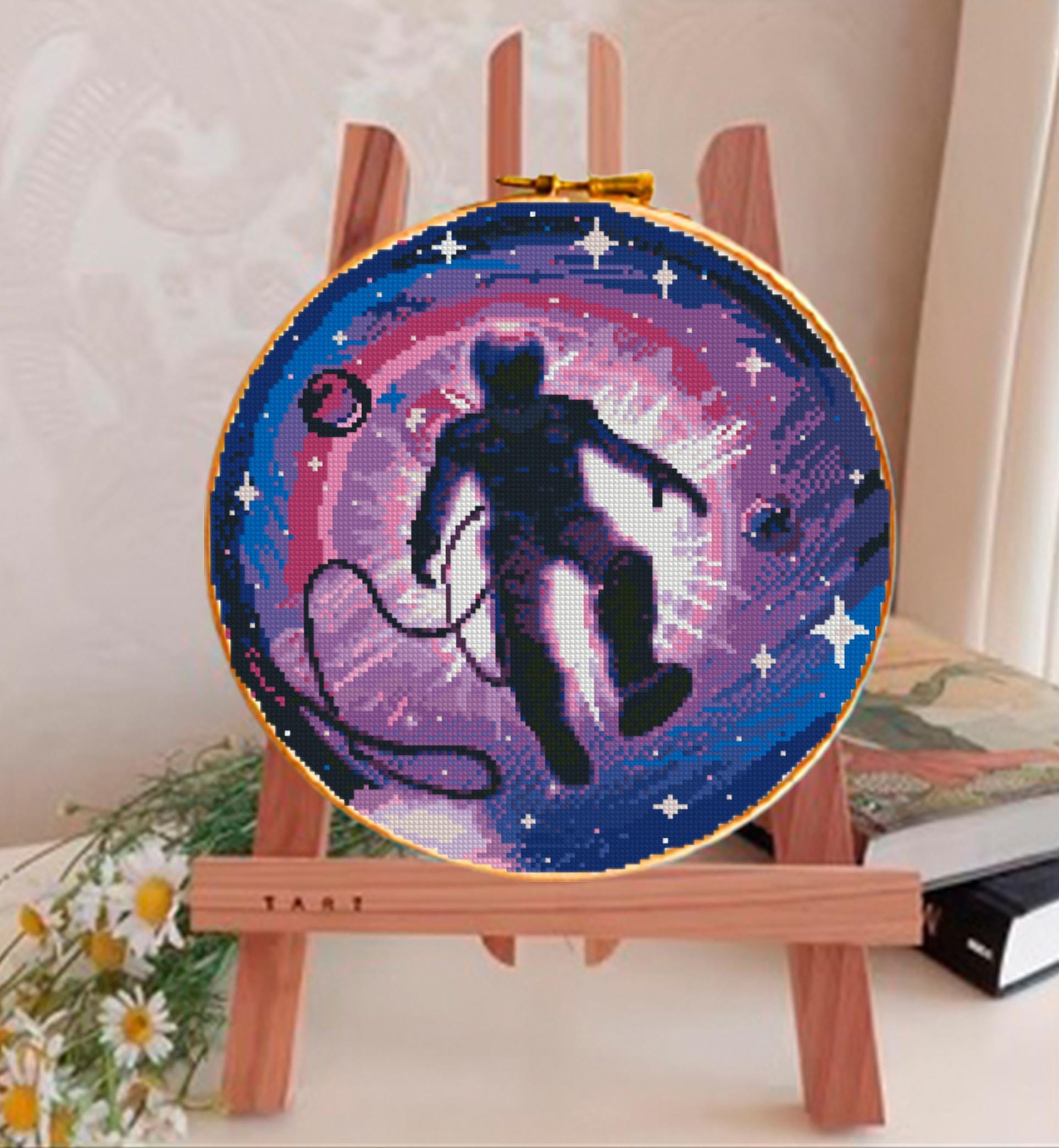 Astronaut Cross Stitch Pattern PDF, Galaxy Space Embroidery Design, Cosmic Astronaut Cross Stitch Chart, Sci - Fi Needlework, Instant Download - NuttyHappyHobby