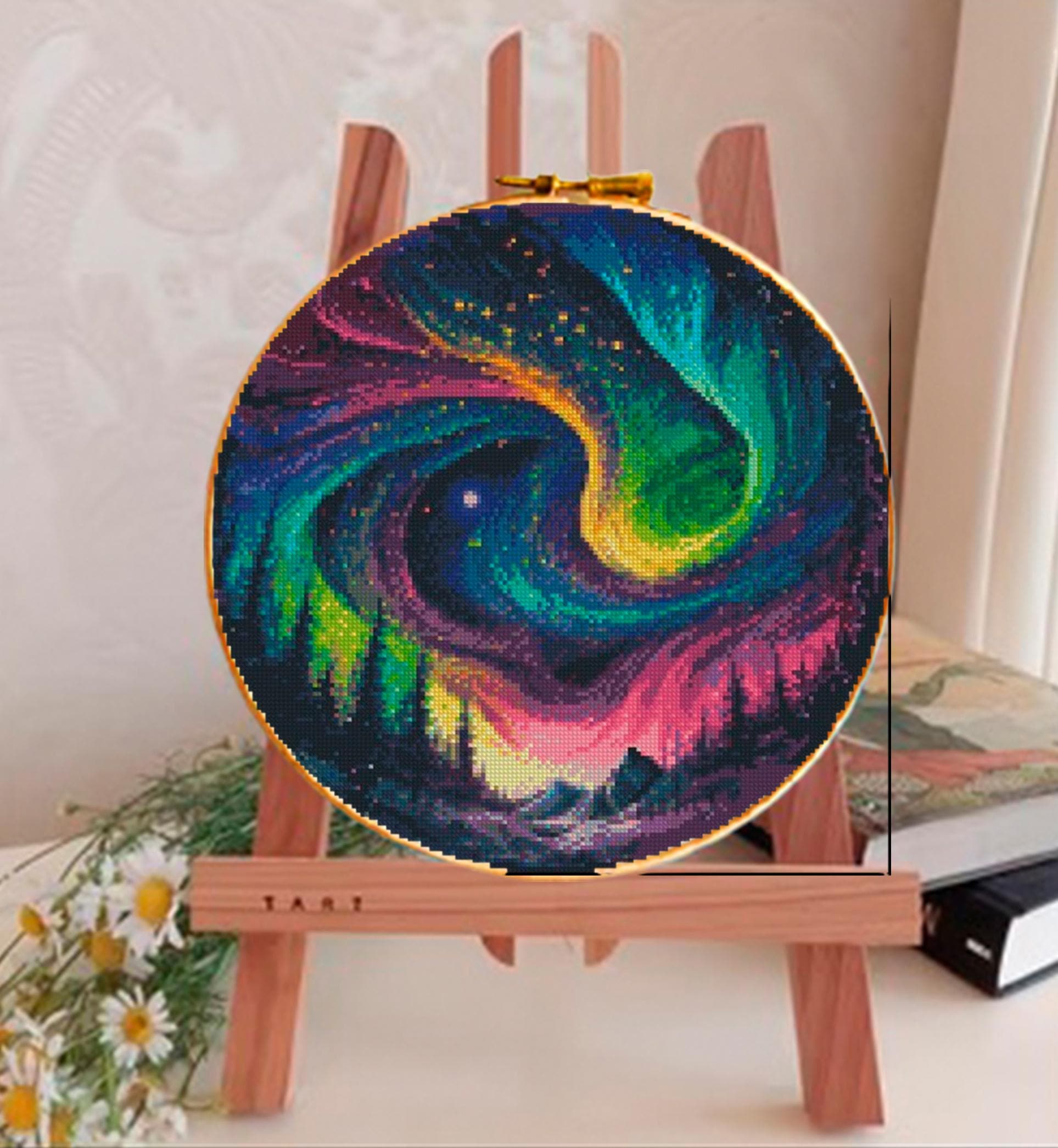 Aurora Borealis Cross Stitch Pattern PDF, Northern Lights Galaxy Landscape Embroidery Design,Fantasy Night Sky Cross Stitch Digital Download - NuttyHappyHobby