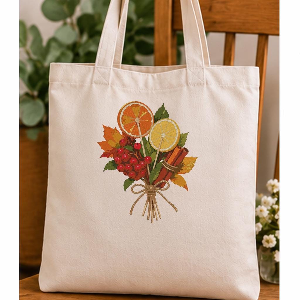Autumn Citrus Bouquet Machine Embroidery Design, Orange Lemon Slices Cinnamon Sticks, Fall Leaves PES DST JEF Instant Download - NuttyHappyHobby