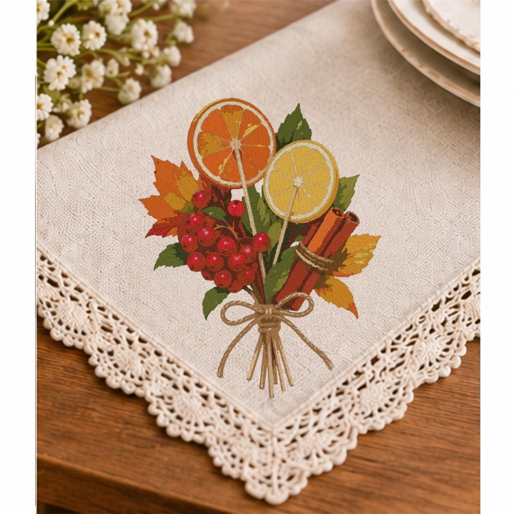 Autumn Citrus Bouquet Machine Embroidery Design, Orange Lemon Slices Cinnamon Sticks, Fall Leaves PES DST JEF Instant Download - NuttyHappyHobby