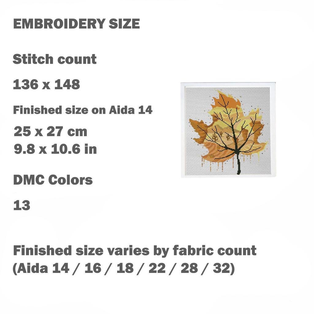 Autumn Leaf Cross Stitch Pattern PDF, Fall Landscape Tree Embroidery Design, Orange Leaf Nature Cross Stitch, Modern Silhouette Art Download - NuttyHappyHobby