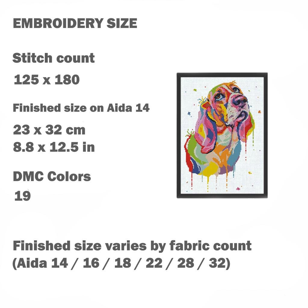 Basset Hound Cross Stitch Pattern PDF, Colorful Basset Dog Embroidery Design, Modern Dog Portrait Needlework Chart, Dog Lover Gift, download - NuttyHappyHobby