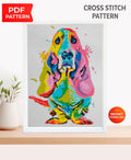 Basset Hound Cross Stitch Pattern PDF, Colorful Dog Portrait Embroidery Design, Modern Pop Art Dog Needlework Chart, Pet Lover Gift - NuttyHappyHobby