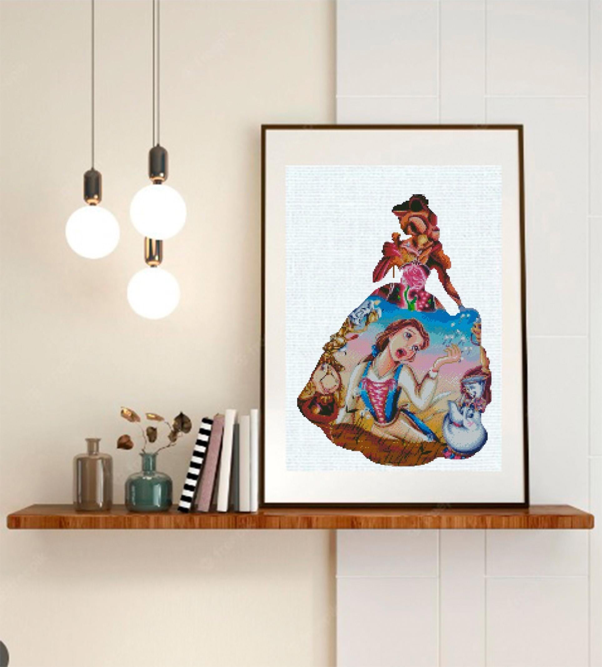 Beauty and the Beast Cross Stitch Pattern PDF, Belle Princess Embroidery Design, Fairy Tale Needlework Pattern, Fantasy Cross Stitch Decor - NuttyHappyHobby