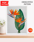 Bird of Paradise Cross Stitch Pattern PDF, Tropical Flower Embroidery Chart, Strelitzia Design for Pillow, Modern Botanical Instant Download - NuttyHappyHobby