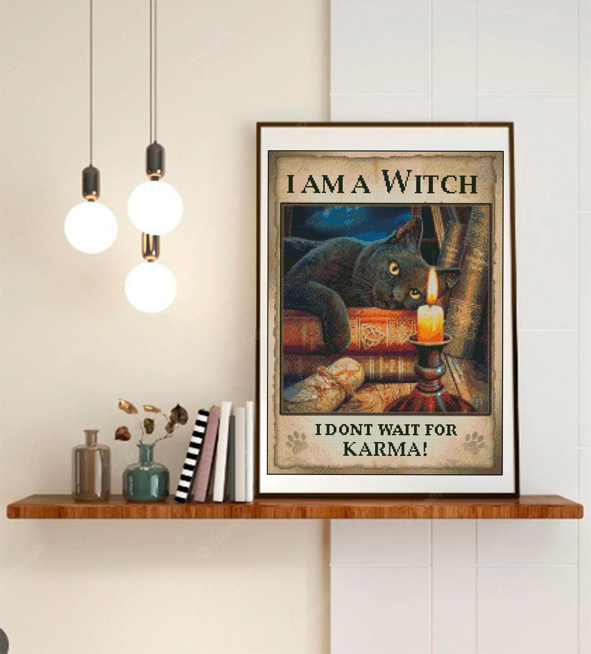 Black Cat Witch Cross Stitch Pattern PDF, Halloween Cat Embroidery Design, Gothic Witch Cat Sampler, Spooky Halloween Decor Instant Download - NuttyHappyHobby