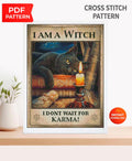 Black Cat Witch Cross Stitch Pattern PDF, Halloween Cat Embroidery Design, Gothic Witch Cat Sampler, Spooky Halloween Decor Instant Download - NuttyHappyHobby