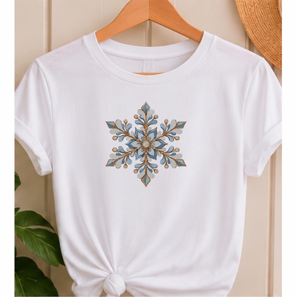 Blue Gold Snowflake Machine Embroidery Design, Floral Christmas Snowflake, Winter Holiday PES DST JEF Embroidery File, Instant Download - NuttyHappyHobby
