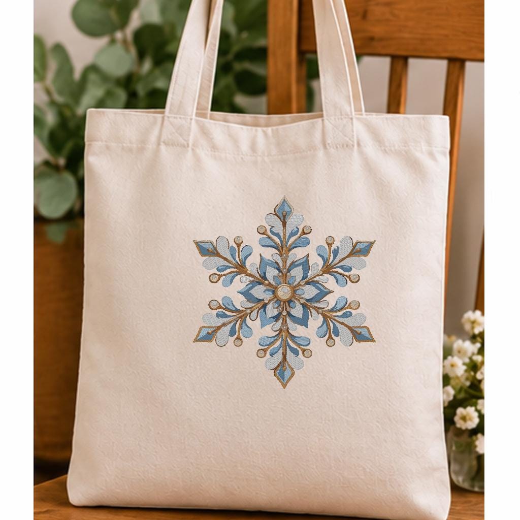 Blue Gold Snowflake Machine Embroidery Design, Floral Christmas Snowflake, Winter Holiday PES DST JEF Embroidery File, Instant Download - NuttyHappyHobby