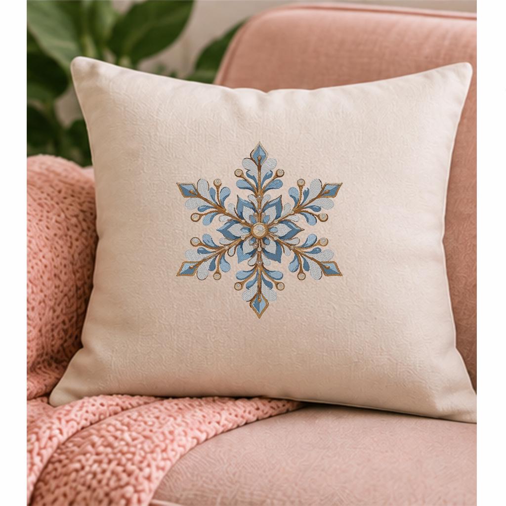 Blue Gold Snowflake Machine Embroidery Design, Floral Christmas Snowflake, Winter Holiday PES DST JEF Embroidery File, Instant Download - NuttyHappyHobby