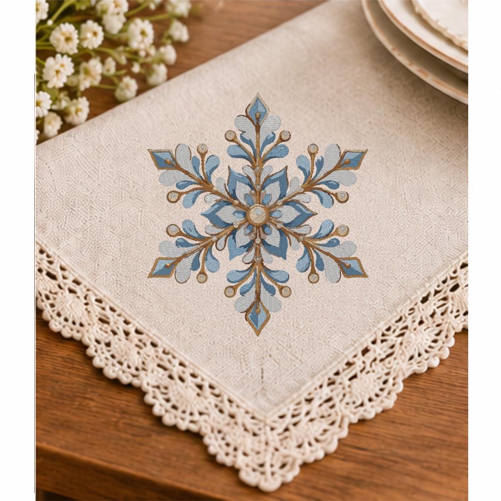 Blue Gold Snowflake Machine Embroidery Design, Floral Christmas Snowflake, Winter Holiday PES DST JEF Embroidery File, Instant Download - NuttyHappyHobby