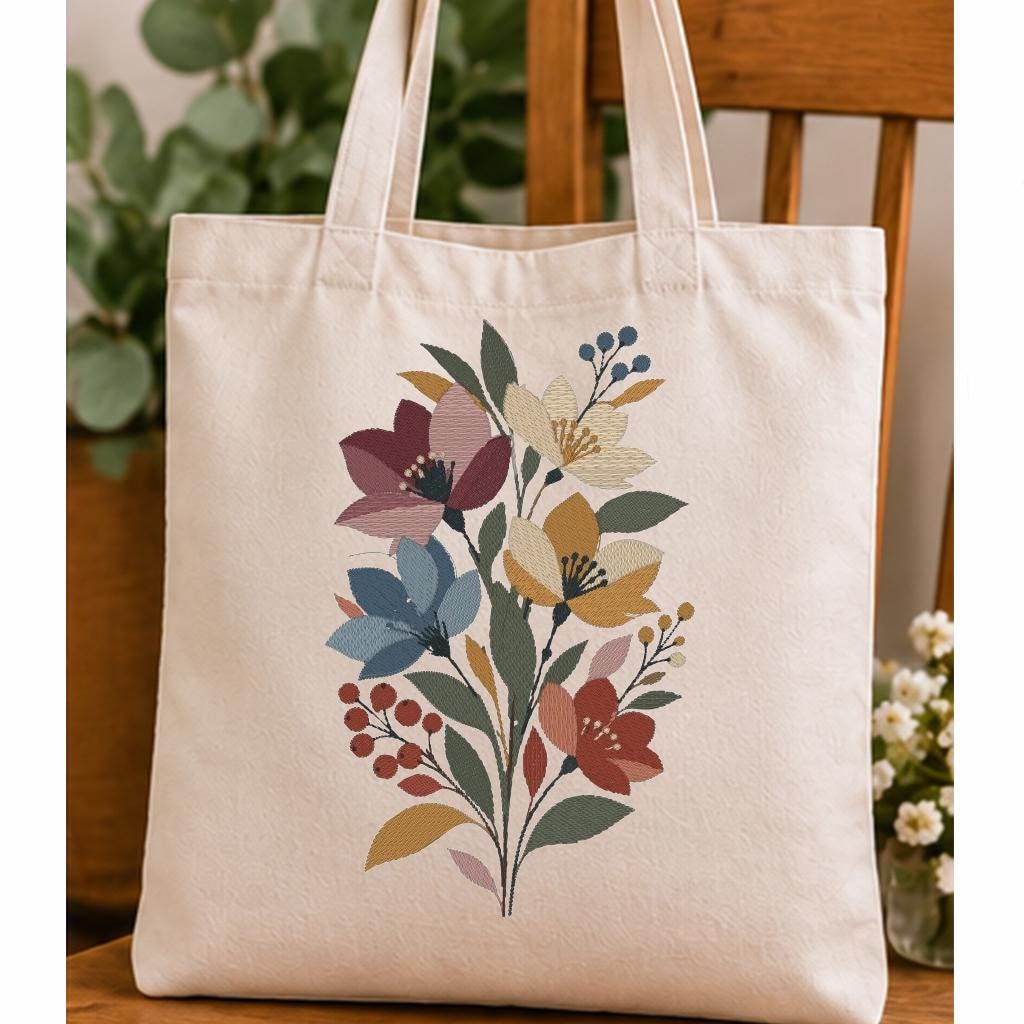 Boho Wildflower Bouquet Machine Embroidery Design, Rustic Floral Botanical Flowers, PES DST JEF, Instant Digital Download - NuttyHappyHobby