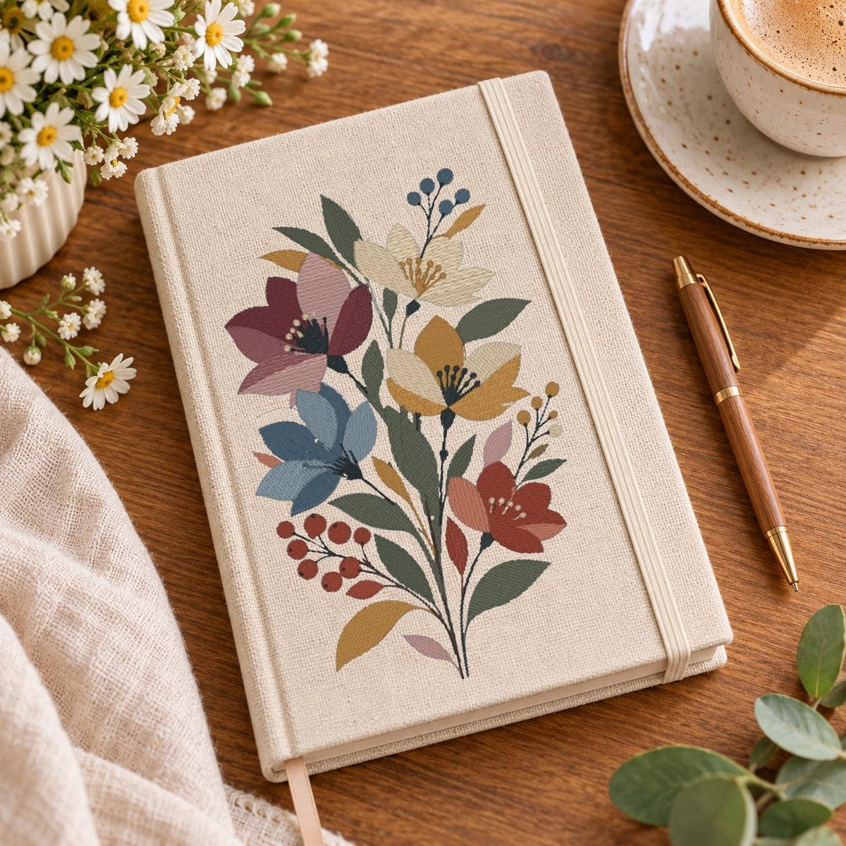 Boho Wildflower Bouquet Machine Embroidery Design, Rustic Floral Botanical Flowers, PES DST JEF, Instant Digital Download - NuttyHappyHobby