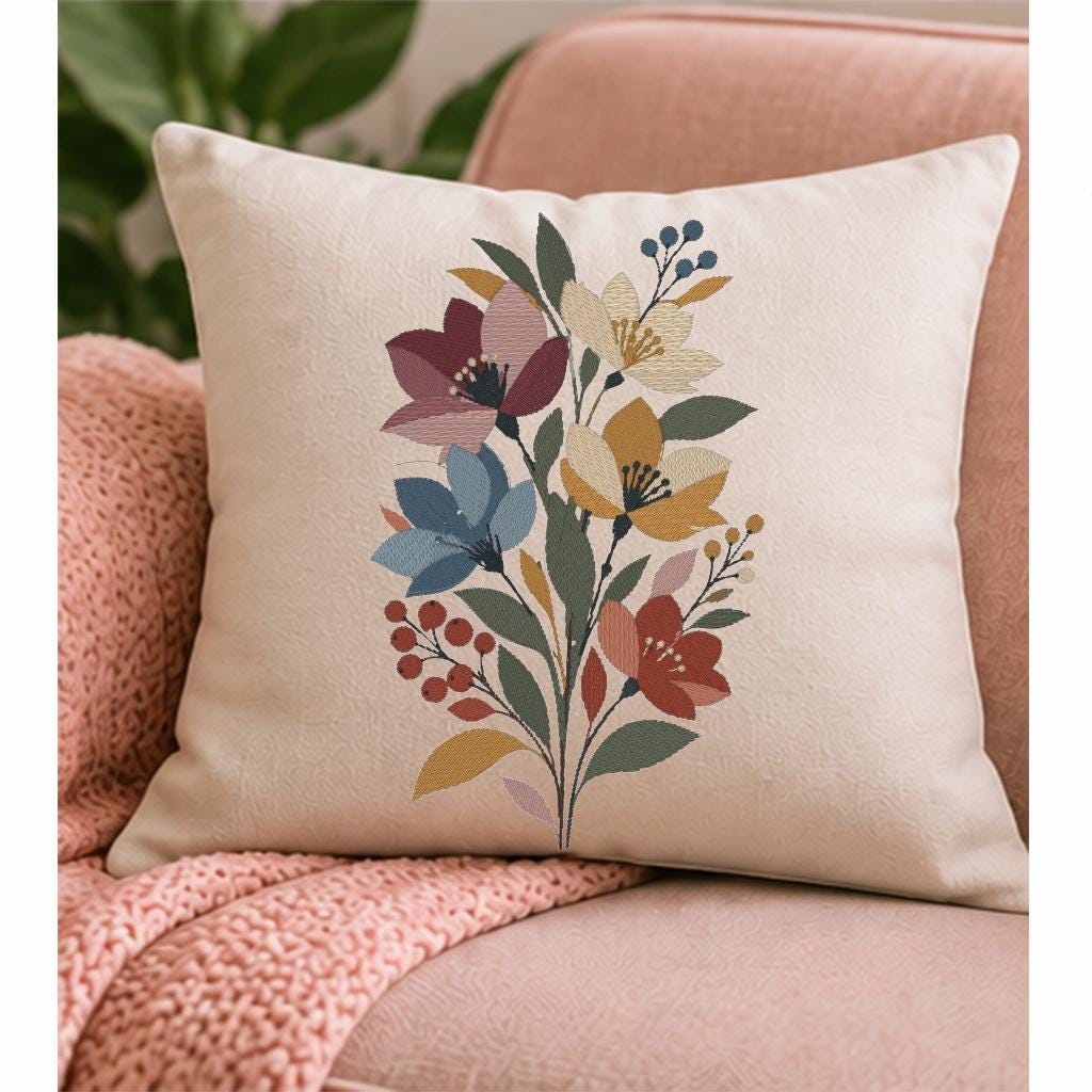 Boho Wildflower Bouquet Machine Embroidery Design, Rustic Floral Botanical Flowers, PES DST JEF, Instant Digital Download - NuttyHappyHobby