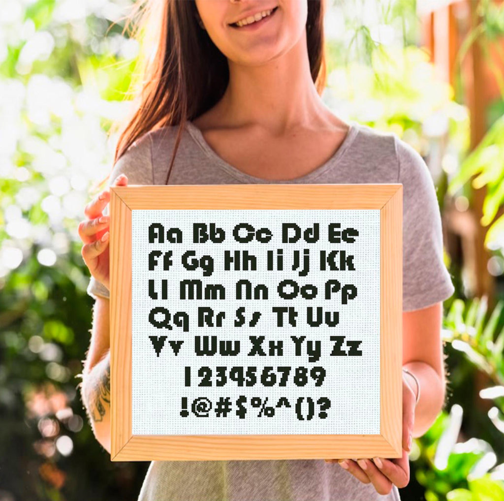 Bold ABC Alphabet Cross Stitch Pattern PDF, Rounded Uppercase and Lowercase Font with Numbers and Symbols, Modern Custom Name Char, download - NuttyHappyHobby