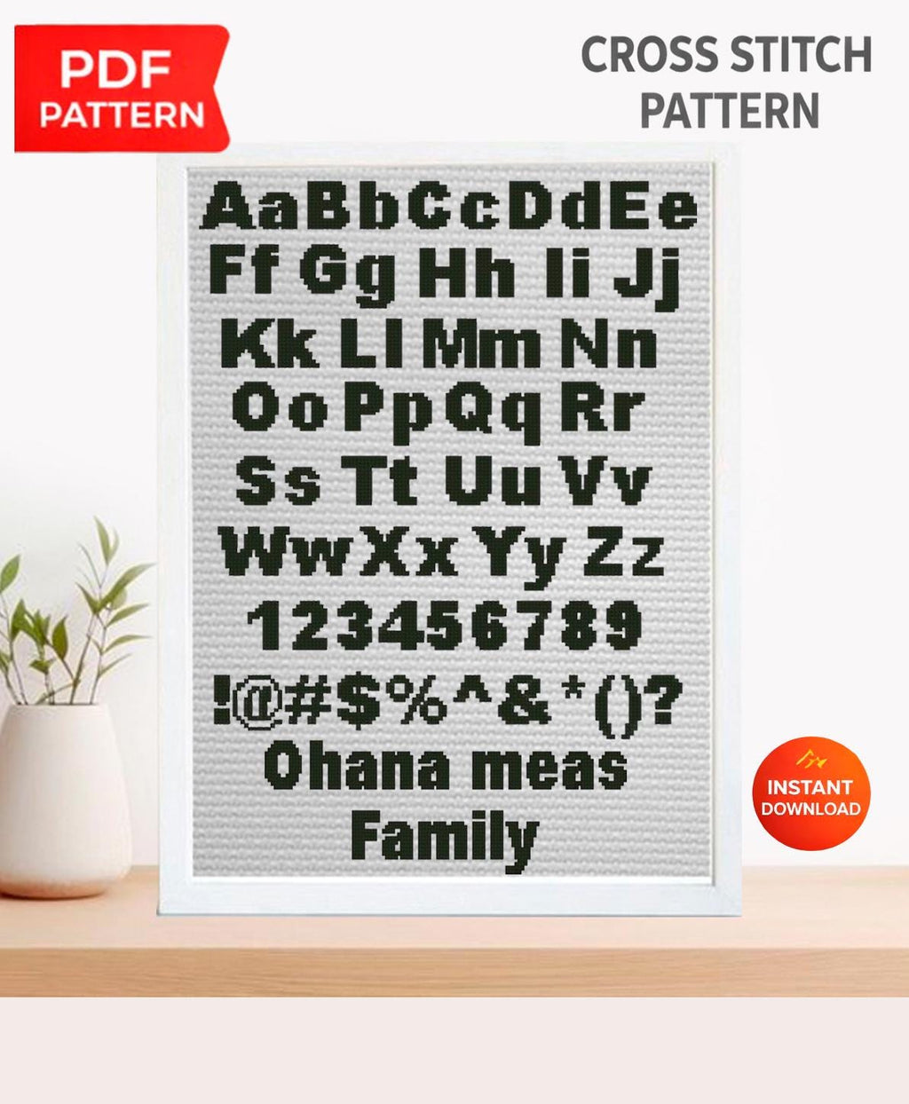 Bold ABC Alphabet Cross Stitch Pattern PDF, Thick Uppercase and Lowercase Font with Numbers and Symbols, Modern Custom Name Chart, download - NuttyHappyHobby